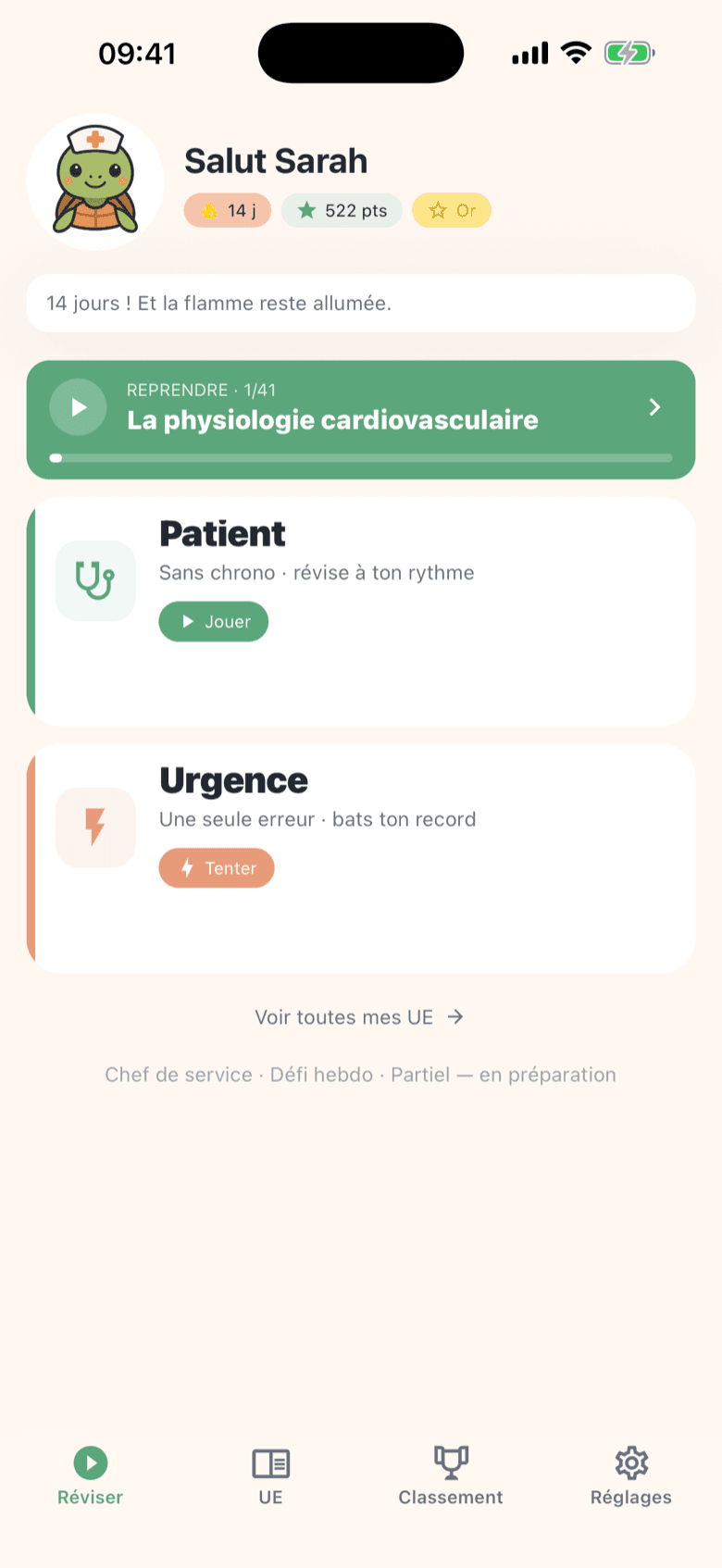 Écran d'accueil de l'app Kara affichant les paquets de flashcards à réviser du jour